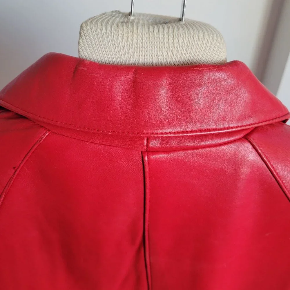 Bright Red Women’s Leather Coat – Size M - Picture 12 of 16